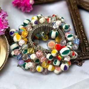 Stunning vintage stretchy CHA CHA bracelet dice multicolor beads RARE DESIGN